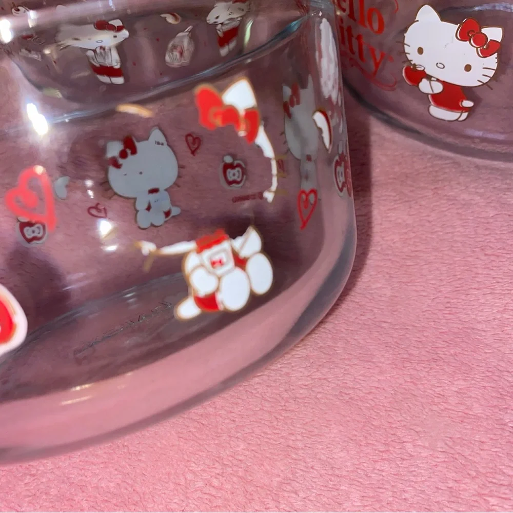 Hello Kitty Pyrex Glass Set Food Storage Red Lids Costco Apple Heart Containers - Picture 14 of 15
